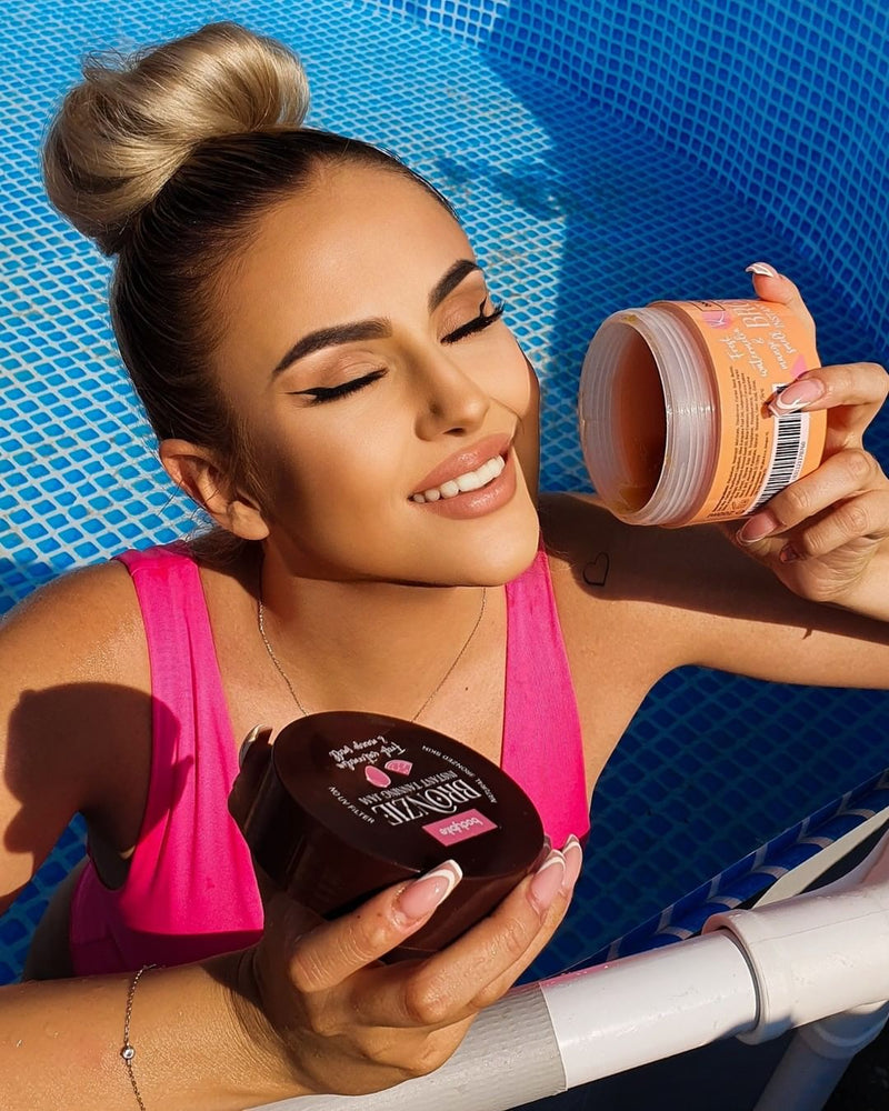 Momentinio poveikio įdegio džemas BRONZIE Bodybite, įdegiui saulėje ir soliariume su organiškais arbūzų ir morkų aliejais