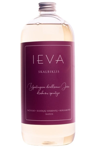 IEVA Parfumuotas Skalbiklis Pačiulio, Juodųjų Serbentų, Bergamotės kvapo, audinių skalbiklis, skalbiklis su fermentais, skalbiklis su kvepalais, rafinuotas skalbiklis