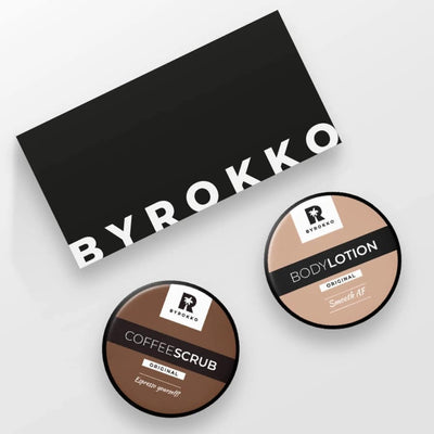 BYROKKO Rinkinys - Coffee Scrub Kūno šveitiklis su kava, Body Lotion Drėkinantis kūno losjonas su keratinu