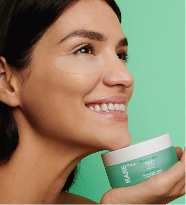 RARE Paris Maitinančios paakių pagalvelės su Hialurono rūgštimi ir Skvalanu, sausai ir jautriai odai, paakių diskeliai, hidrogelio paakių kaukės, paakių pleistrai