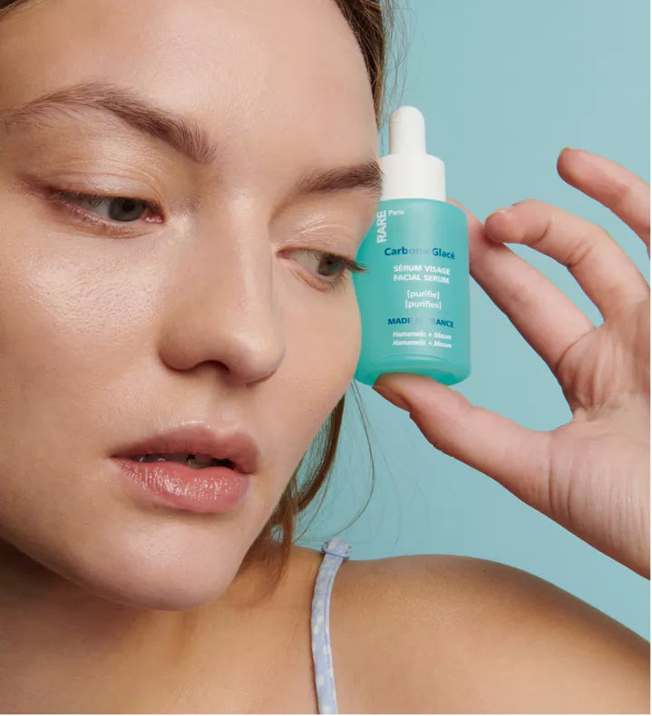 RARE Paris Carbone Glace Purifying Face Serum, Valomasis Veido Serumas, sausai ir jautriai odai, drėkinantis serumas, maitinantis serumas, serumas su vitaminais