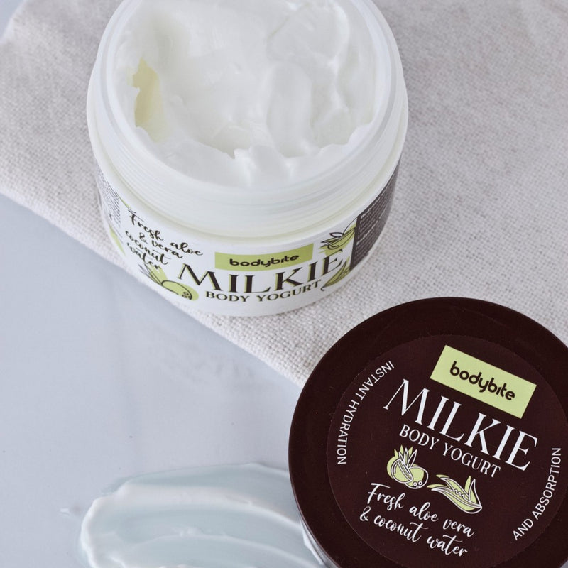 Kūno jogurtas po deginimosi saulėje ir soliariume su alaviju ir kokosų vandeniu MILKIE - Bodybite