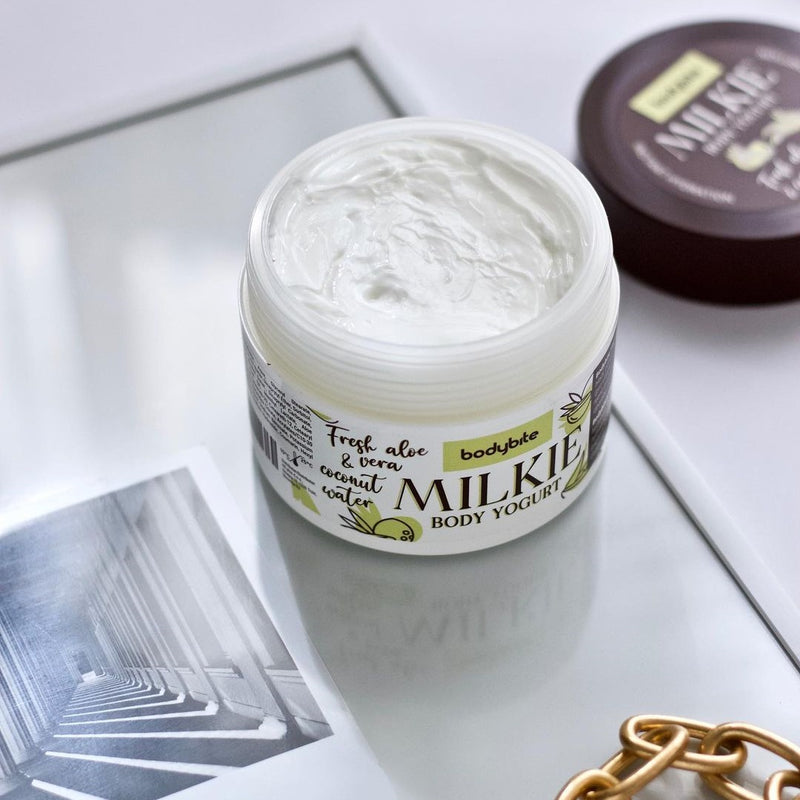Drėkinamo poveikio kūno jogurtas MILKIE su Aloe Vera ir Kokosų vandeniu - Bodybite