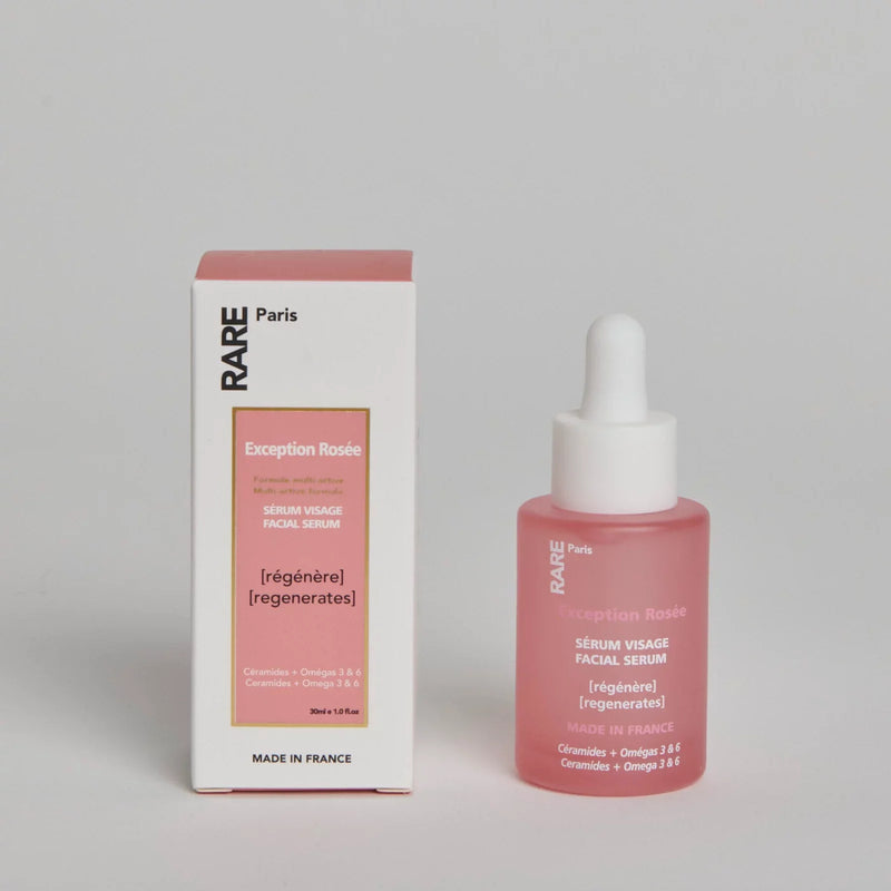 RARE Paris Face Serum Exception Rosée - Regeneruojantis Veido Serumas, Valomasis Veido Serumas, su rožių vandeniu, sausai ir jautriai odai, drėkinantis serumas, maitinantis serumas, serumas su vitaminais