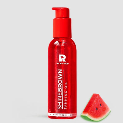 BYROKKO Original Shine Brown Watermelon Įdegio aliejus su arbūzais, nelipnus drėkinantis momentinio poveikio įdegio losjonas, įdegiui saulėje ir soliariume, instant tanning oil, tanning lotion