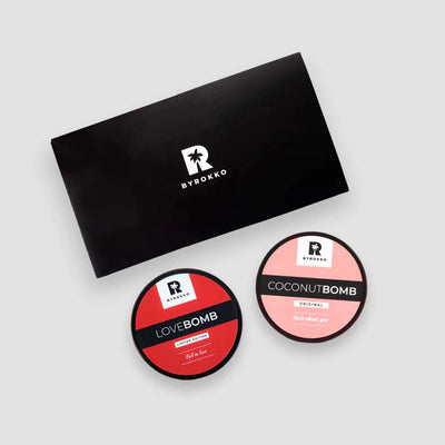 BYROKKO Rinkinys - Coconut Bomb Plaukų kaukė su kokosų aliejumi, Love Bomb plaukų kaukė su cinamonu ir mango aliejumi, sausiems ir pažeistiems plaukams